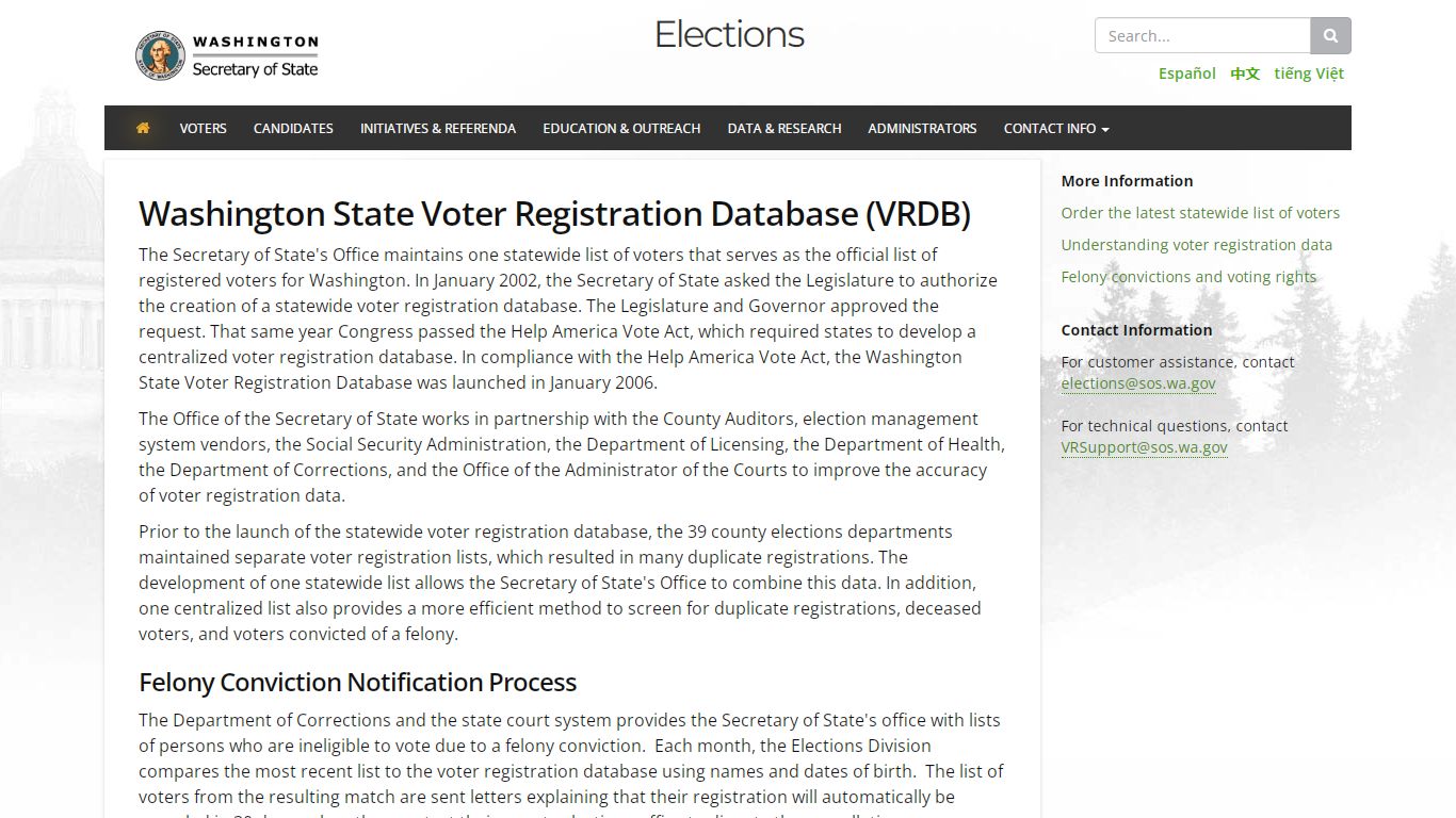 Washington State Voter Registration Database (VRDB) - Elections ...