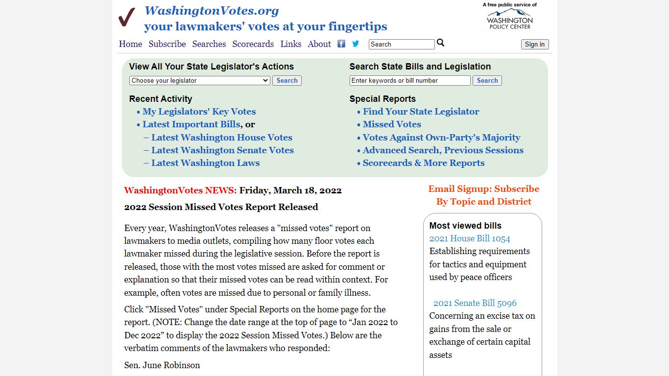 Washington Votes - Washington Legislation and Voting Record - Bills ...